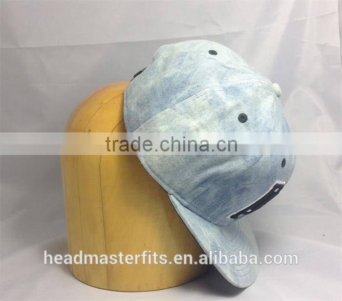 wholesale 6 panel embroidery caps plain snapback hats wash denim snapback caps