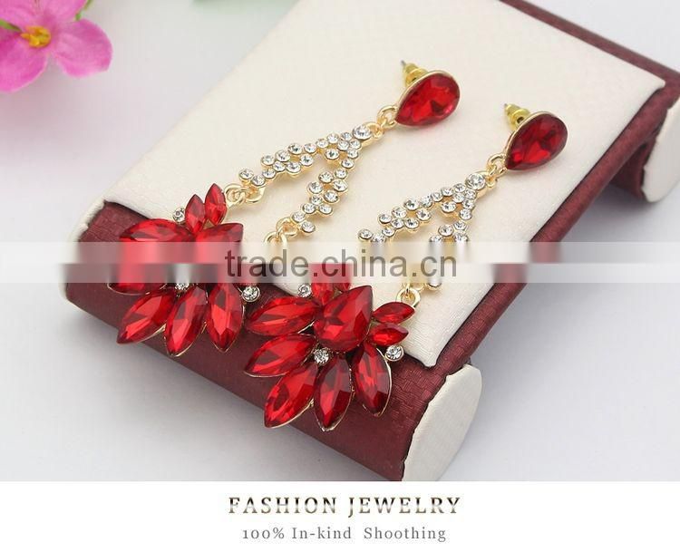 2016 New Vintage Style Dangling Chandelier Red Crystal Earrings Fashion Instyle