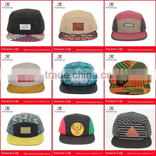 custom-made herringbone 5 panels cap with woven label patch logo