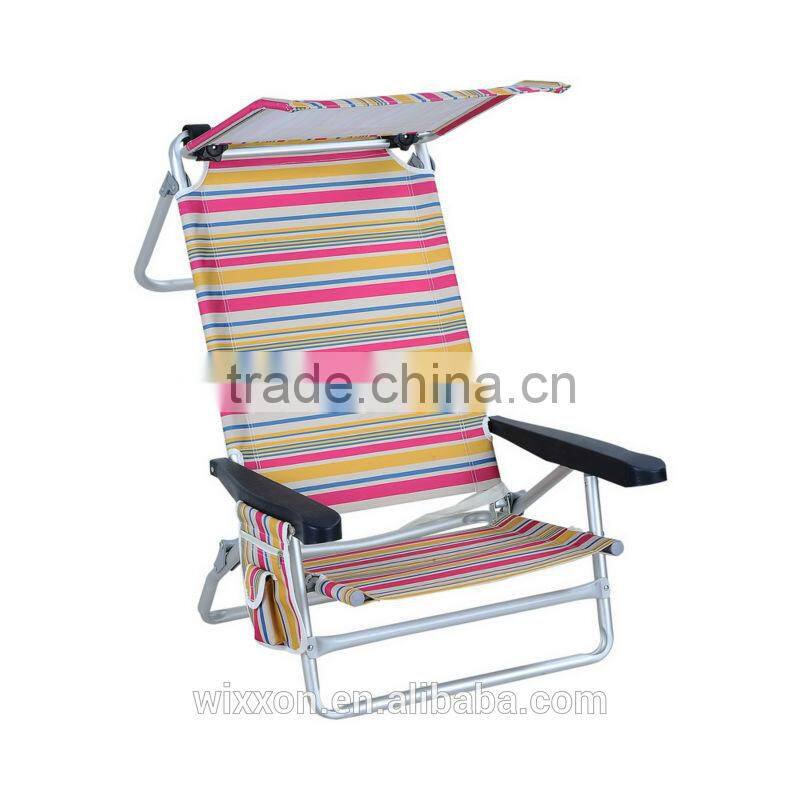 Wooden Armrests Shoulder Straps Folding Beach Chair With Sunshade