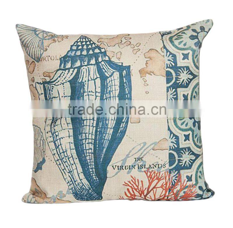 2016 hot sale popular fashion home decorative conch printing linen cheap cushion cover