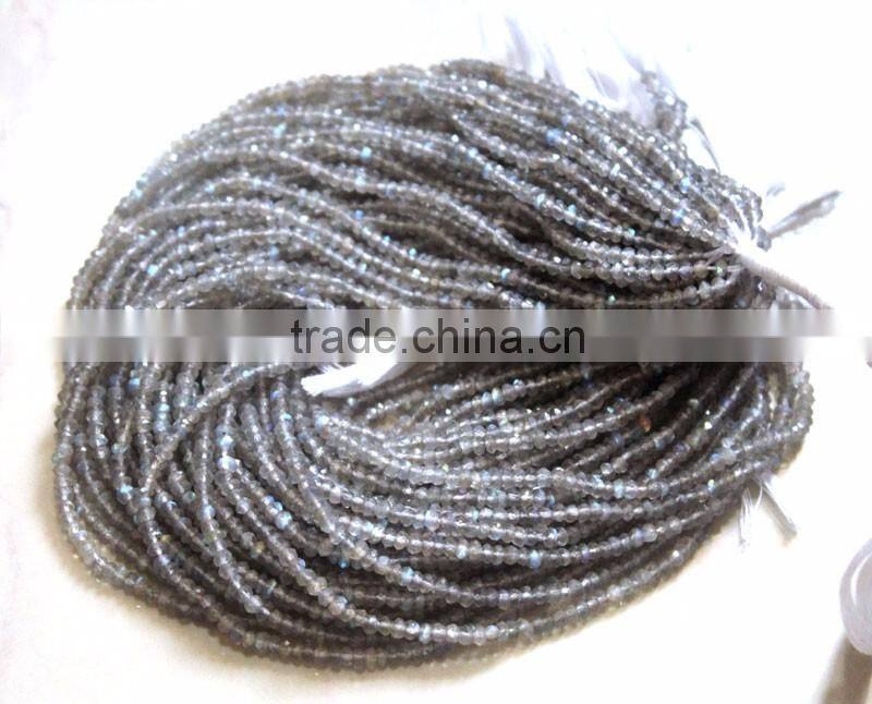 HANDMADE NATURAL BLUE FIRE LABRADORITE 3-4MM RONDELLE FACETED LOOSE BEADS STRAND