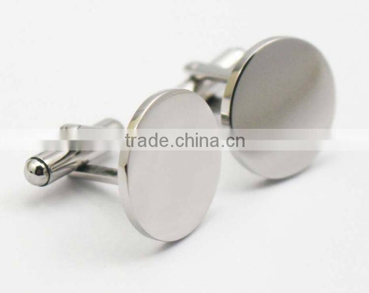 316L stainless steel shiny plain silver round cufflinks for men