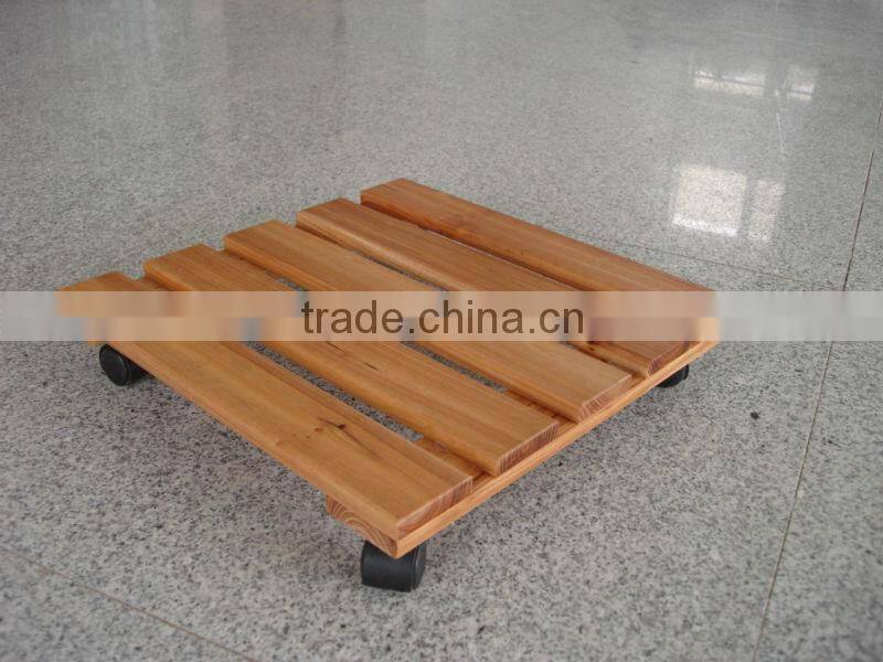 wooden flower stand with wheels/wooden stand can put flowerpot and move easily