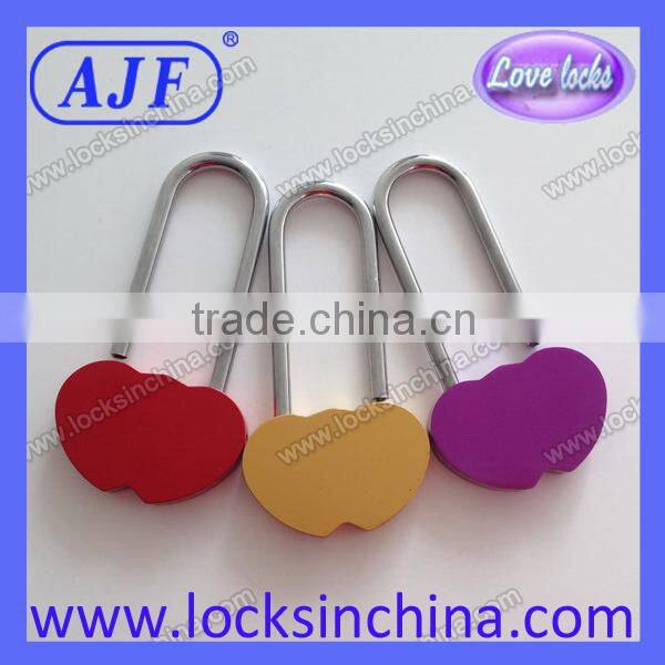 AJF new arrival only manufacturer long hook aluminium different color double heart padlock