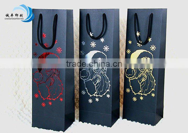 Hot sale Christmas black paper packaging bag for wine