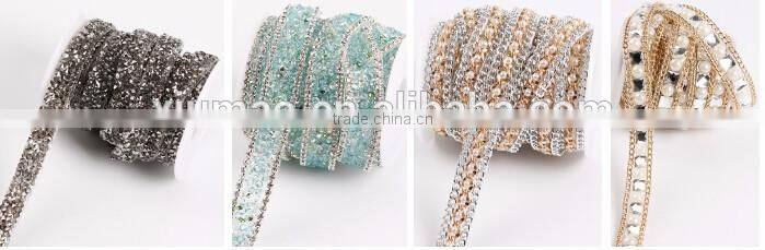 Customize design strass chain,silver rhinestone belt with hotfix glue