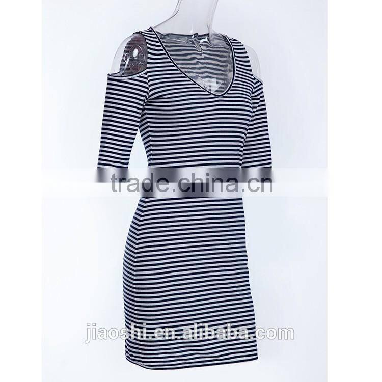 Hot sale knitted fabric simple design half sleeve lady fashion dress for daily life