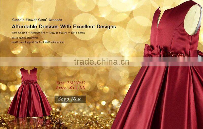 2016 fashion sleeveless satin bow little baby girl dress party wear special occasion ball gown dress children costume