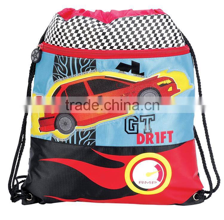 cute children polyester car drawstring bag, cheap drawstring bag