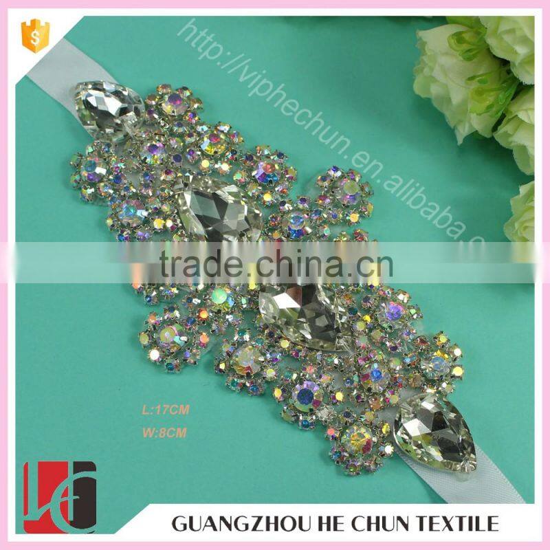 HC-7505-1 Hechun Iron-on AB Crystal Bead Wedding Bride Sash
