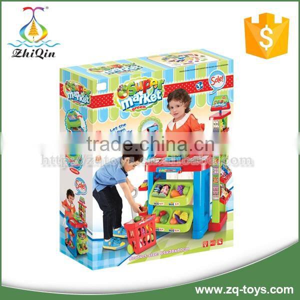 Kids plastic supermarket toy set with shopping trolley