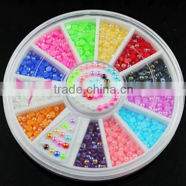 12 Colors Acrylic AB color Half Round Pearls Flat Back Jewelry Nail Art Beads Decoration Craft DIY Manicure Tools