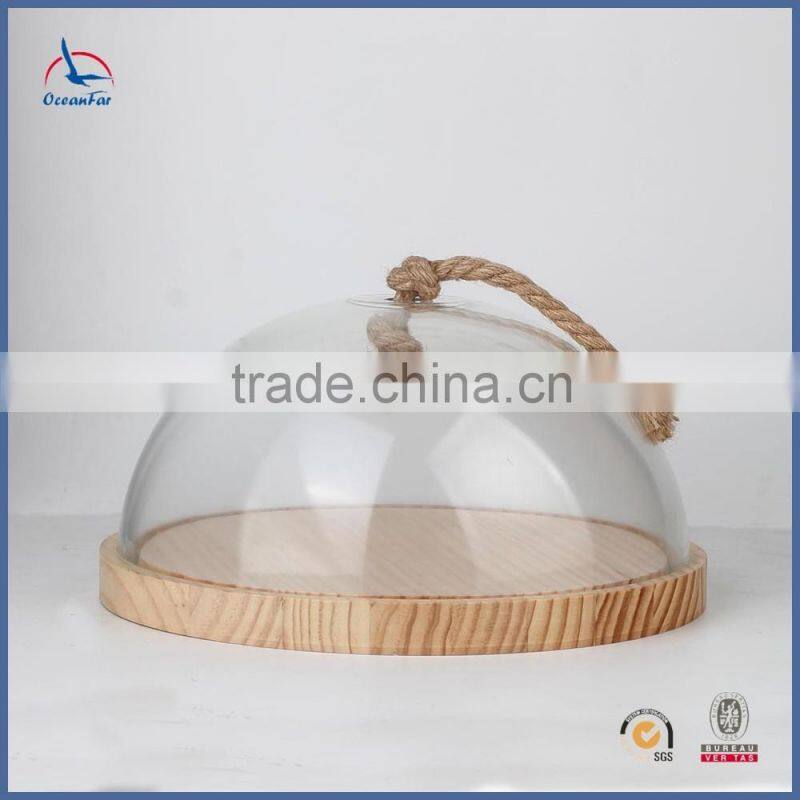 Factory Price Glass Dome Cake Stand Clear Glass Bell Jar With Wooden Base