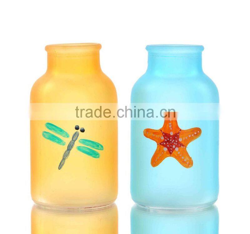 Hand Drawing Frosted Color Glass Vase