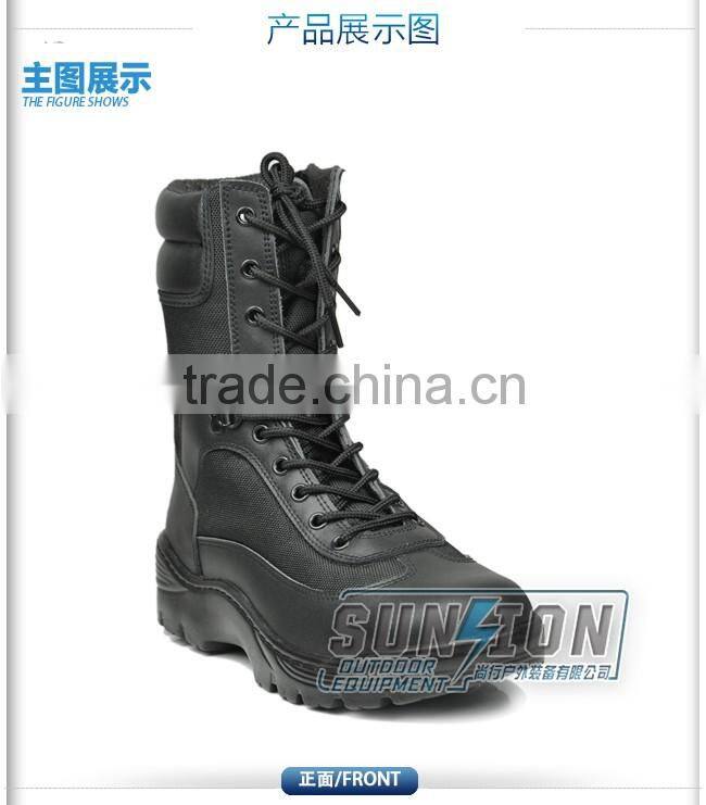Full black cowhide full grain leather Tactical Boots with Zipper