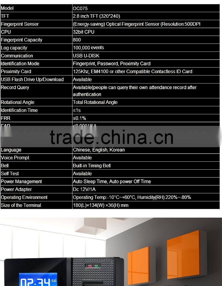 TCP/IP Fingerprint Time Attendance System with Multi Languages