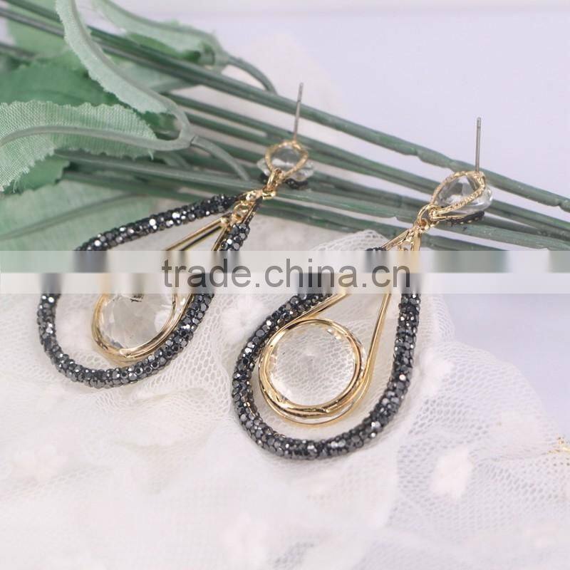 Crystal Zircon Dangle Jewelry Earring, Pave Rhinestone Waterdrop Fashion Gold Earring Studs