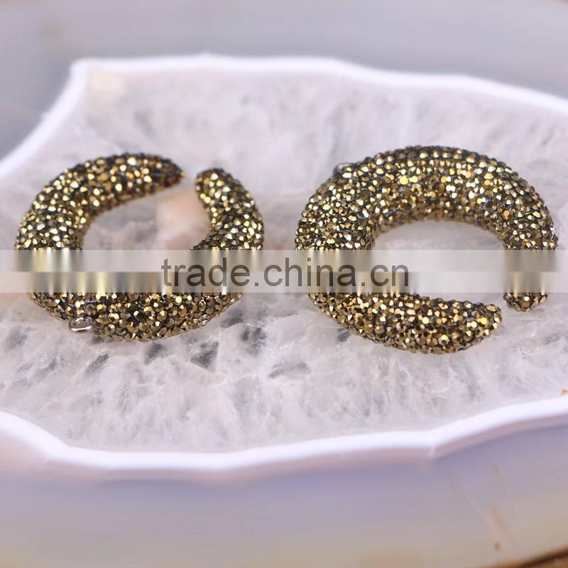 Fashion Pave Crystal Zircon Double Horn Druzy Stone Pendant, Simple Design Pendant Jewelry For Women