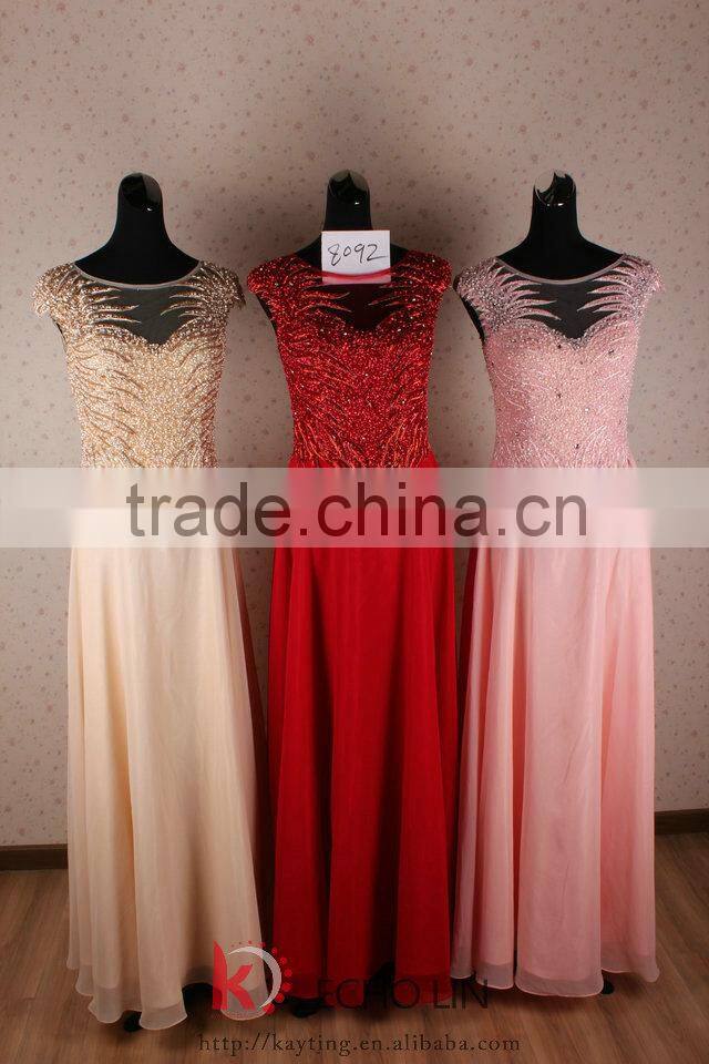 Exquisite Beaded sexy embroidered backless pleated cap sleeveless evening gown formal dress patterns for girls