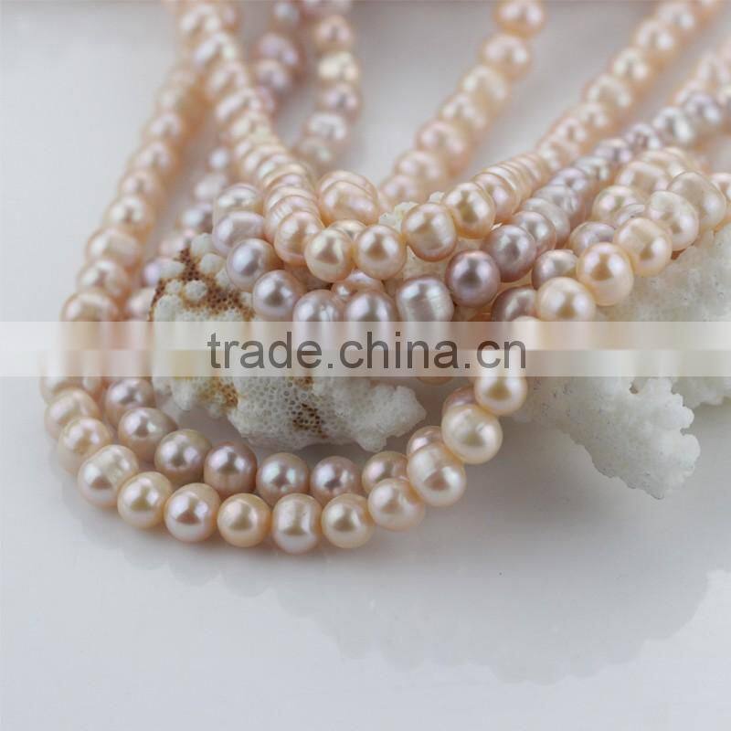 pink lavendar color potato shape A grade rings 8-9mm natural color pearl strand