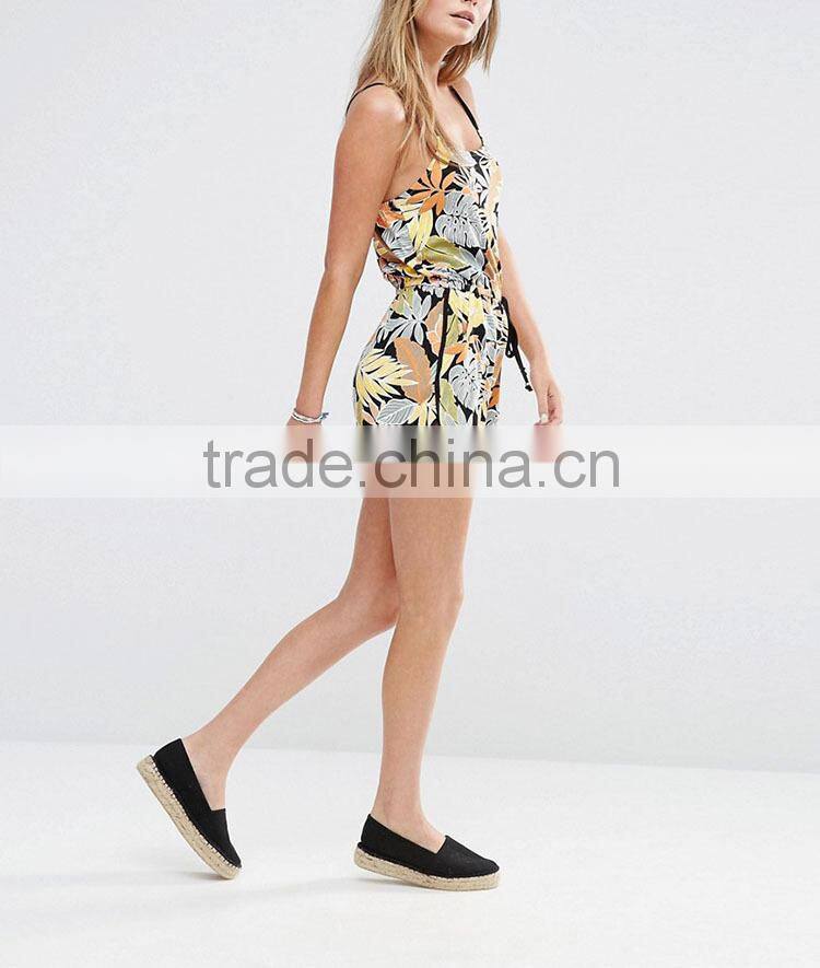OEM Service supply type sleeveless printed strappy short fashion romper women