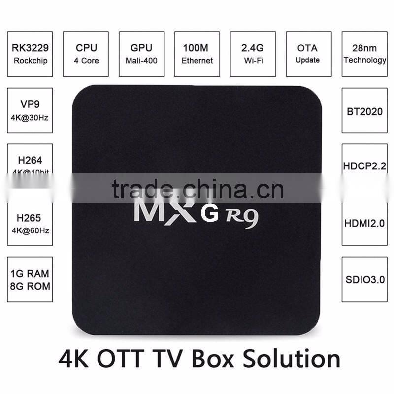 2016 new MXG R9 android 5.1 tv box Quad-Core 64bit Rockchip RK3229 4k ott