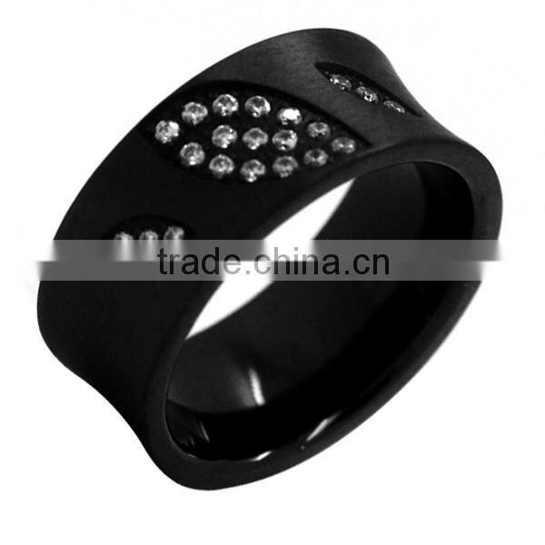 Fashion custom CZ stone black zirconium wedding ring