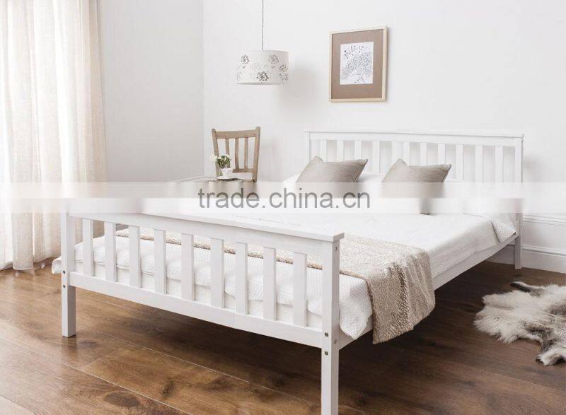 European hot pine wood bed king size natural wood color