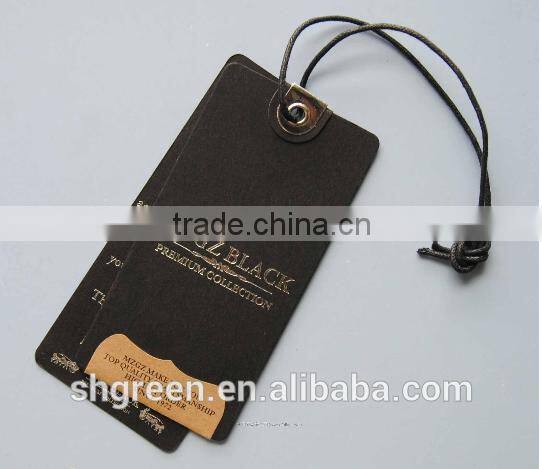 Hot stamping silver white paper hangtag with plastic string tag
