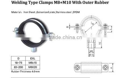 Heavy duty pipe clamp with rubber;Stainless steel pipe clamp;pipe clamps with epdm rubber lining