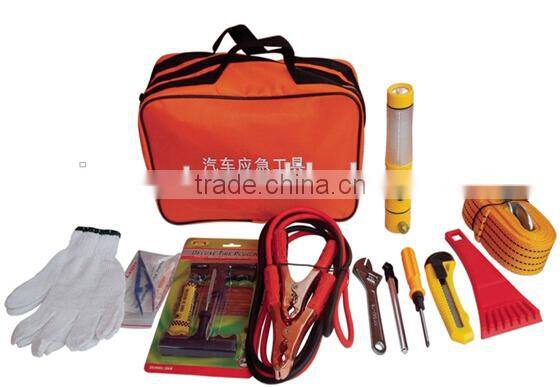 H90166 Car emergency tools triangle kit, car first aid kit, tow rope and booster cable V-QZH71