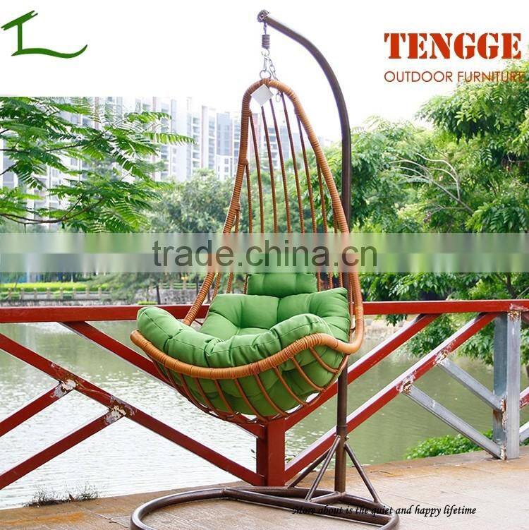 Half moon shape wide white resin wicker hanging indoor swing chair