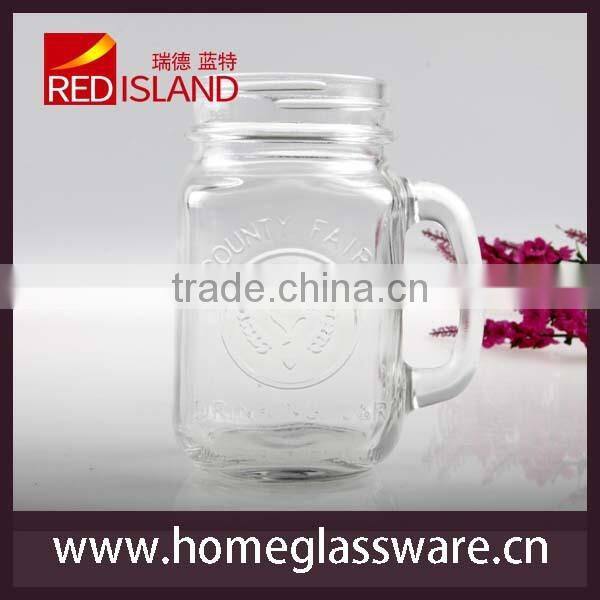 transparent square glass manson jar with handle and straw