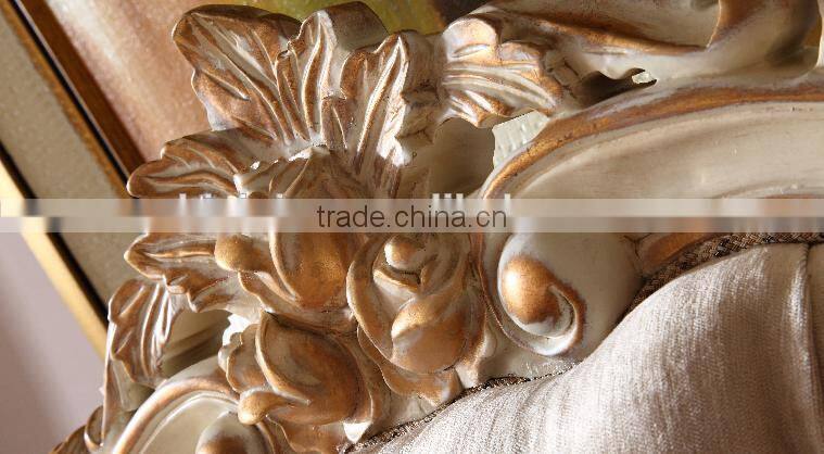 Luxury solid wood home furniture flower carving fabrice sofa set