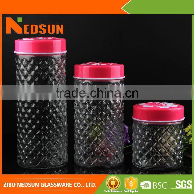 Large capacity customized storage glass jar with pink lid