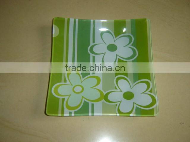 Colorful flower printing glass square plate