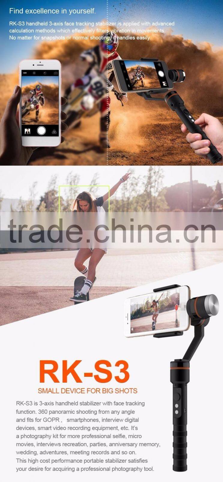Hot Bluetooth Handheld 3Axis Face Tracking Stabilizer For Mobilephone/Camera Photographing,Dual Purpose Professional Stabilizers