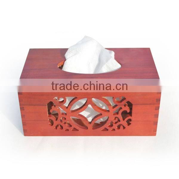 Imported High-Grade Pine Hollow Carved Flowers Napkin Box, Wooden Copper Buckle Chinese Style Tissue Box
