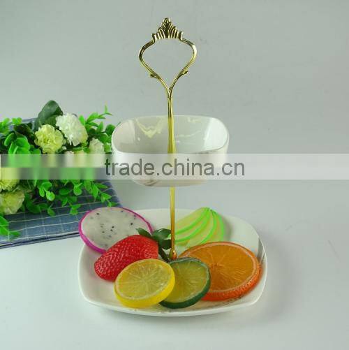 Hot sales elegant design classic two tier ceramic cake serving white plate