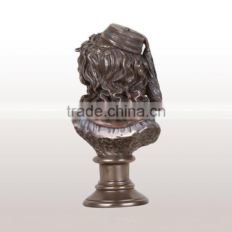 Imitation bronze color resin female bust sculpture for home decoration