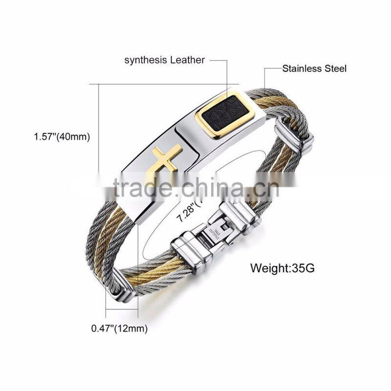 Men's Bracelet 3 Rows Wire Chain Bracelets Bangles Punk Rock Stainless Steel Cross Bracelet Men Christian Men Jewelry