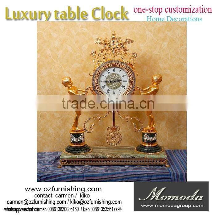 momoda Luxury Royal braroque style gold decorations antique classic home marble basic metal copper desk clock