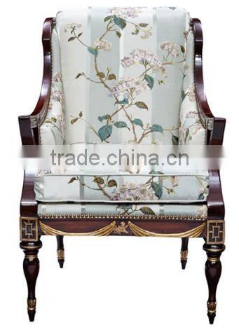 Classic Elegant English Style Royal Armchair with High Quality Upholstery Fabric and Golden Highlights BF12-05254e