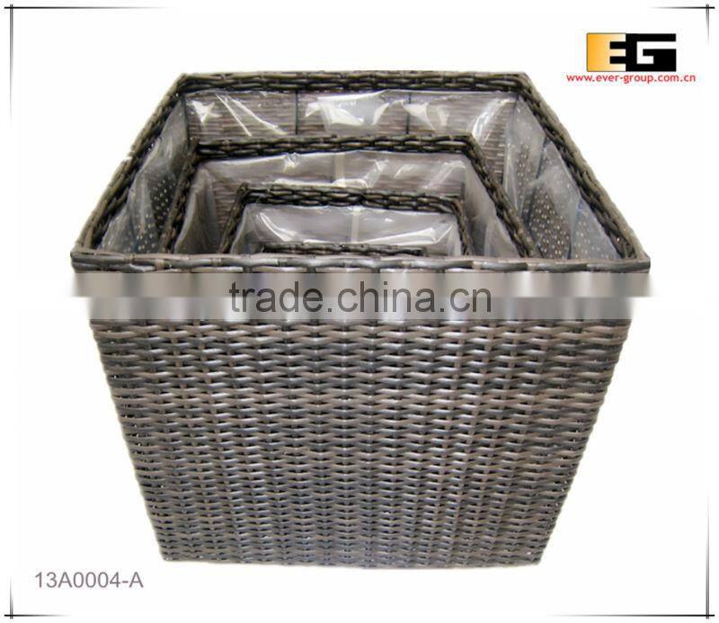 PE/Plastic rattan square with liner deco flower vase
