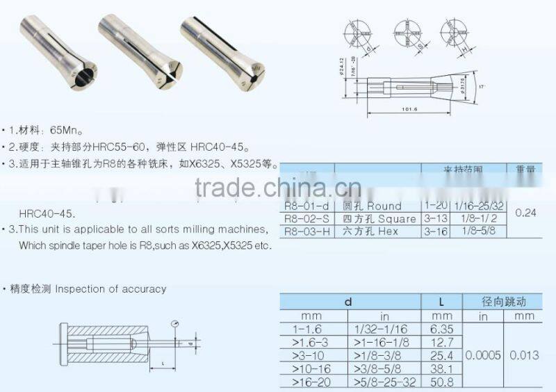 13pcs/set R8 collets set 1/8"-7/8" by 1/16"