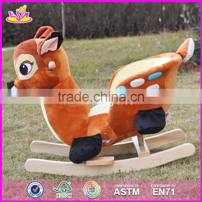 2017 new design lovely plush deer toddlers wooden rocking animals W16D074