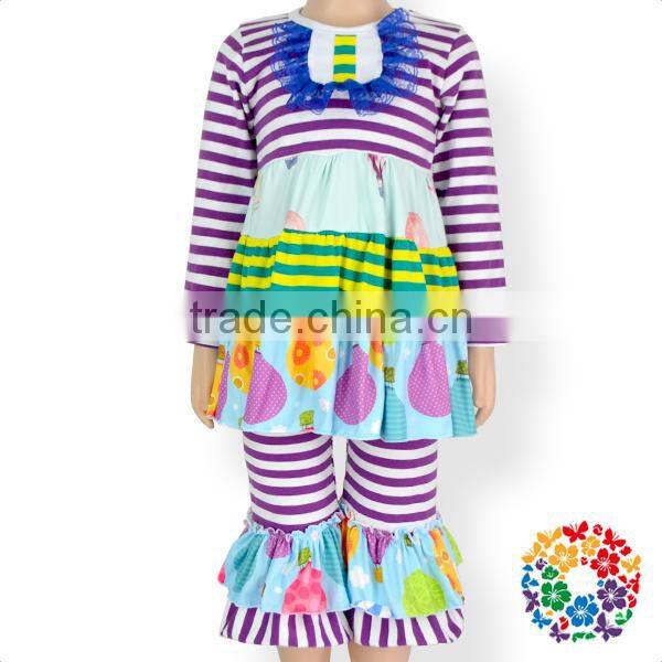 Organ Kids Wholesale Winter Clothes Pumpkin Girls Ruffle Outfits Cotton Stripe Baby Girl Clothing Set