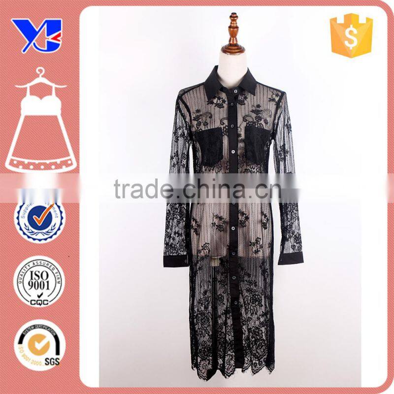 Loosely over the body elegant floral pattern hot transparent maxi lace wear