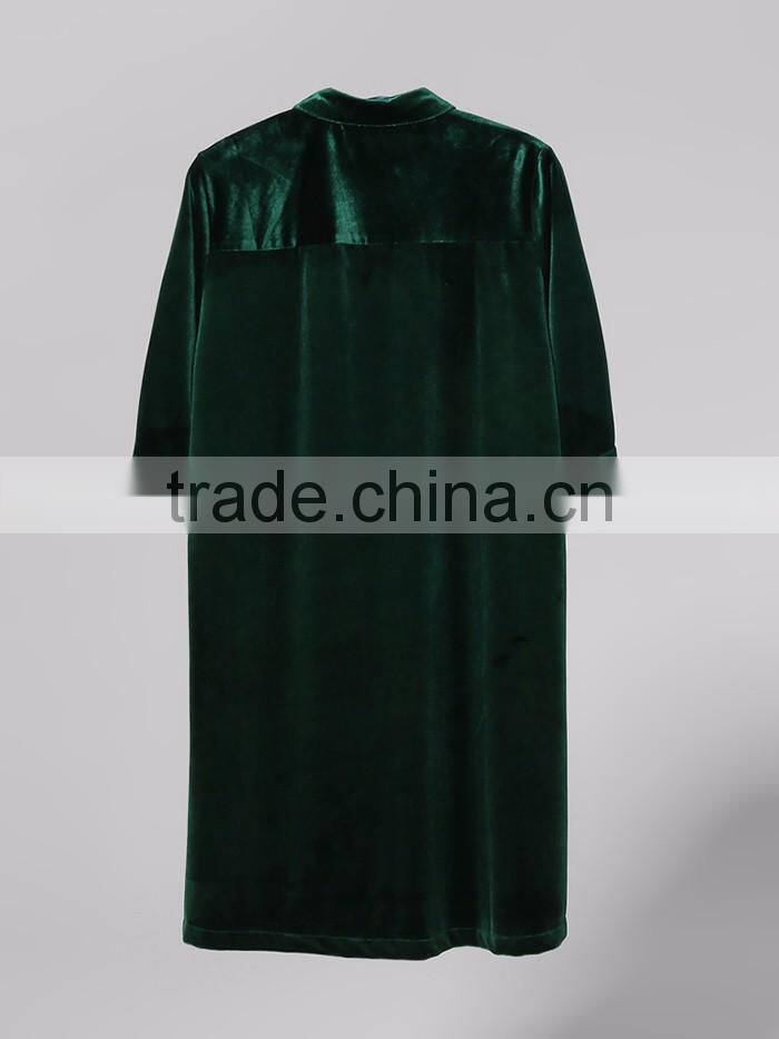 solid color velvet fabric fashion women long loose casual check blank custom chinese names shirt botton design model tops styles